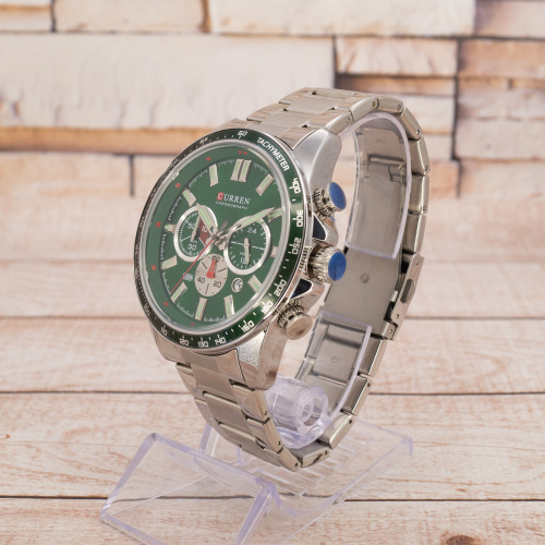 Часы мужские Curren 8418 Silver-Green Diablo-1