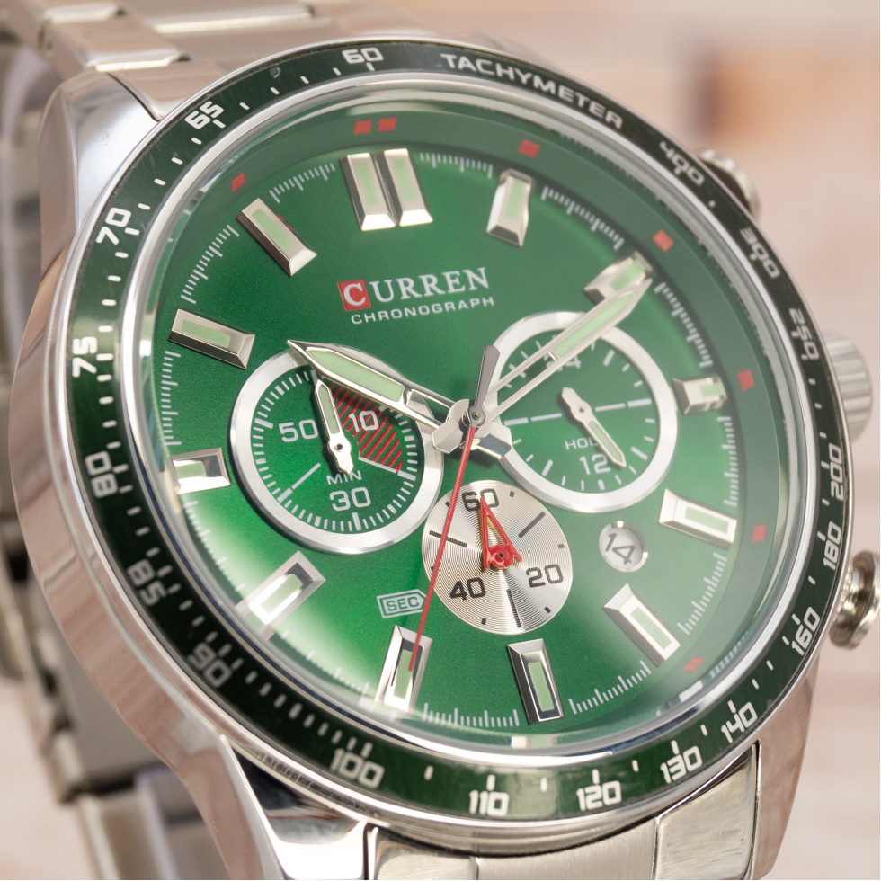 Живые фото часов Curren 8418 Silver-Green 3