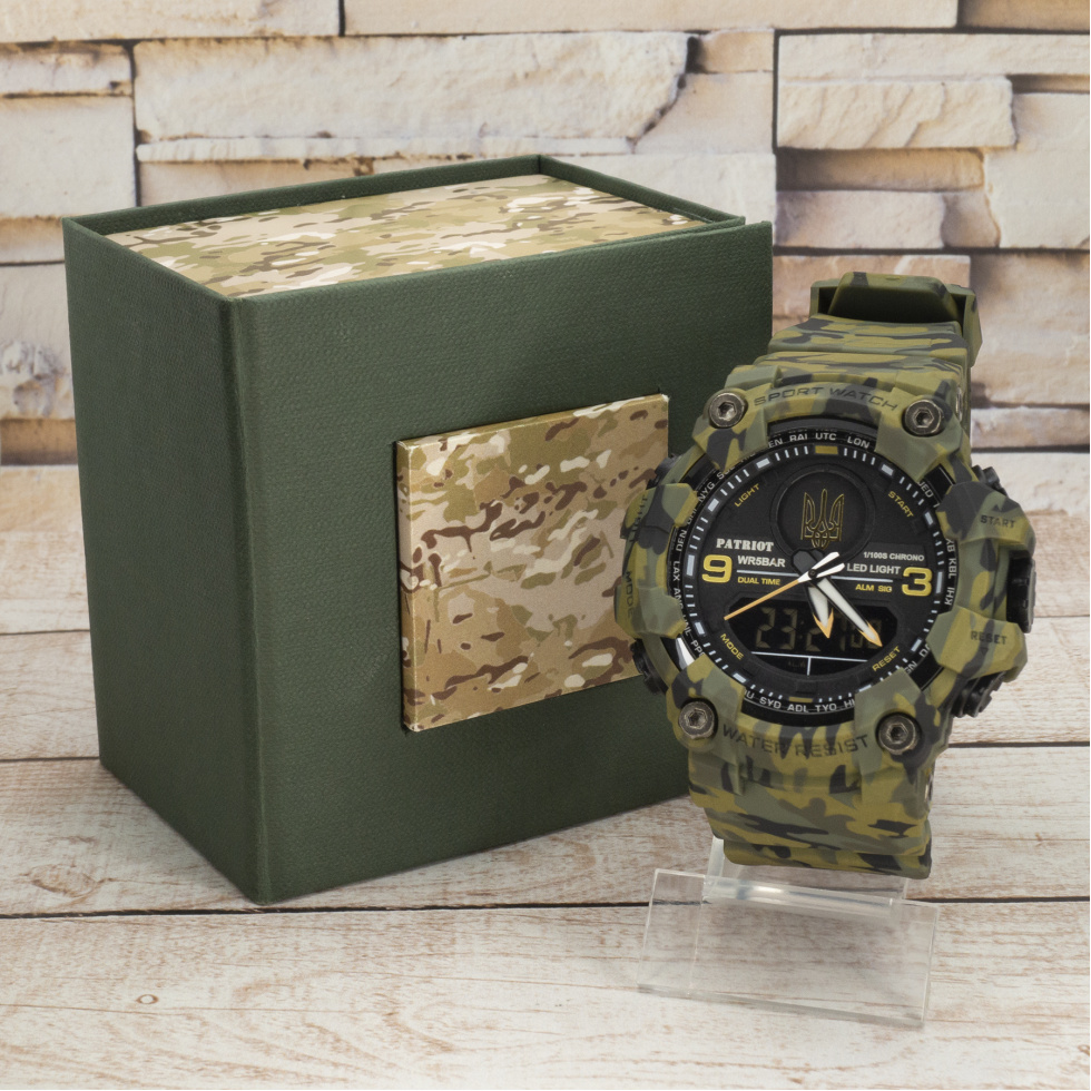 Живі фото годинника Patriot 001CMGRUAGD Camo Green Тризуб золото 1