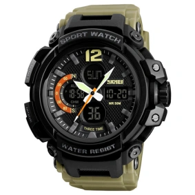 Тактичесские часы Skmei 1343 Black-Khaki Wristband