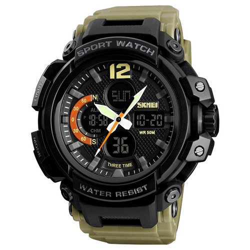 Часы мужские Skmei 1343 Black-Khaki Wristband