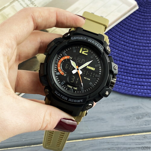 large Часы мужские Skmei 1343 Black-Khaki Wristband 0