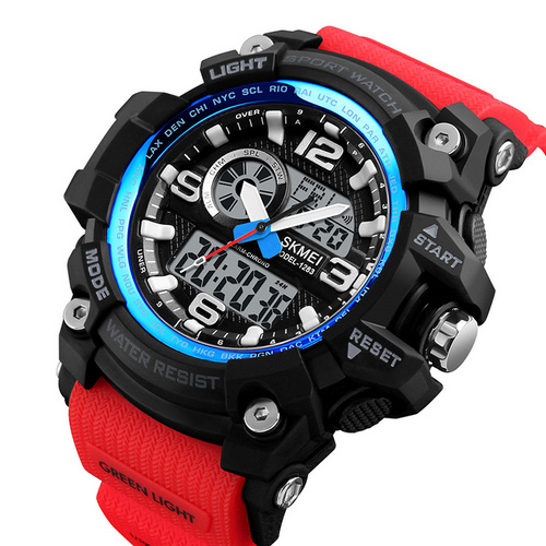 Годинник чоловічий Skmei 1283 Black-Blue-Red Wristband-0