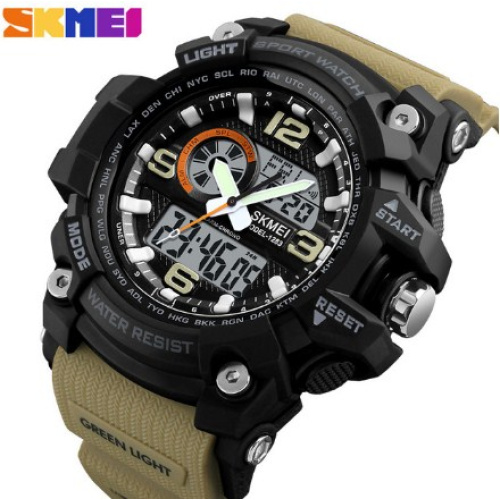 Годинник чоловічий Skmei 1283 Black-Khaki Wristband-0
