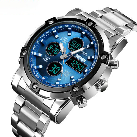 large Годинник чоловічий Skmei 1389 Silver-Black-Blue 0