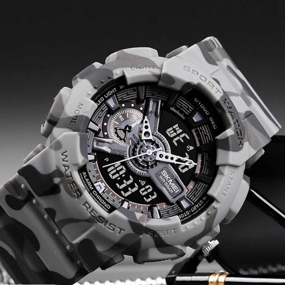 large Годинник чоловічий Skmei 1688 Gray-Black Military 0