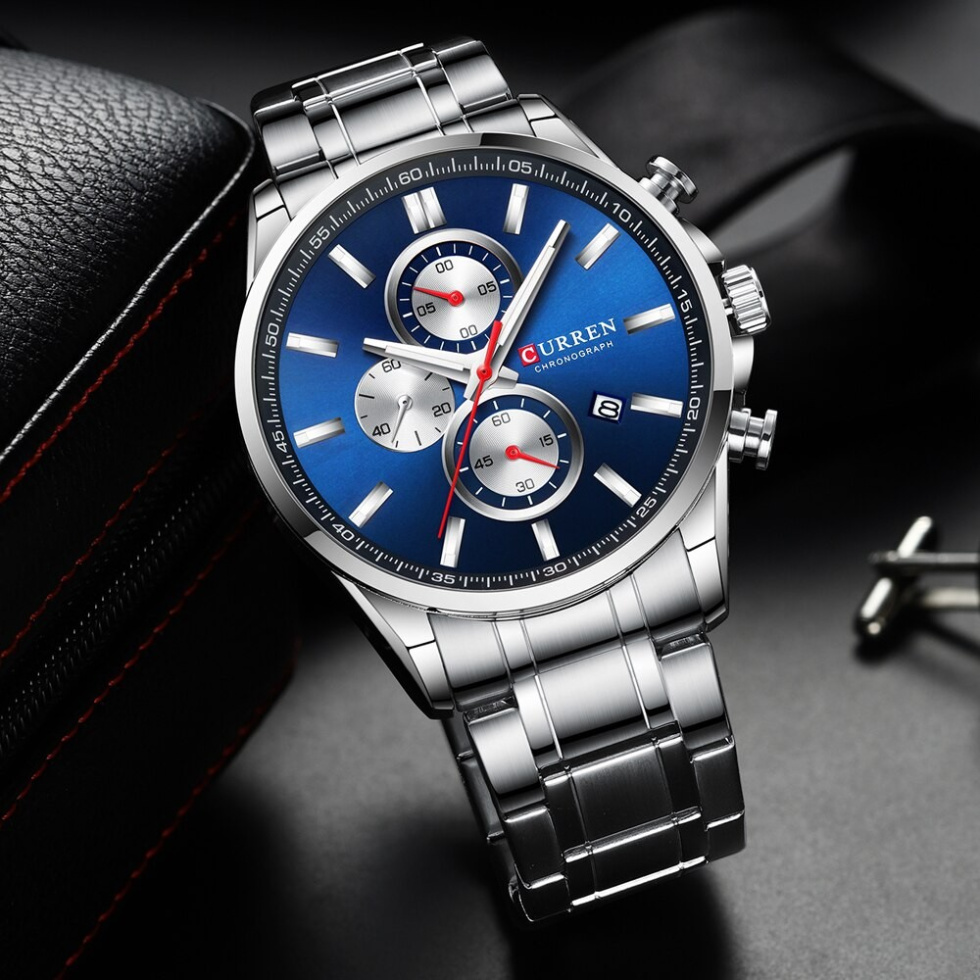large Годинник чоловічий Curren 8368 Silver-Blue-Silver 1