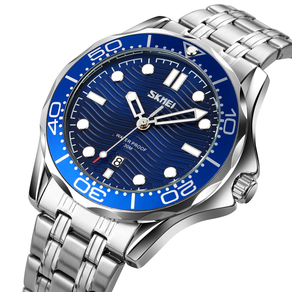 large Часы мужские Skmei 9276SSIBU Silver-Blue Steel Strap 0