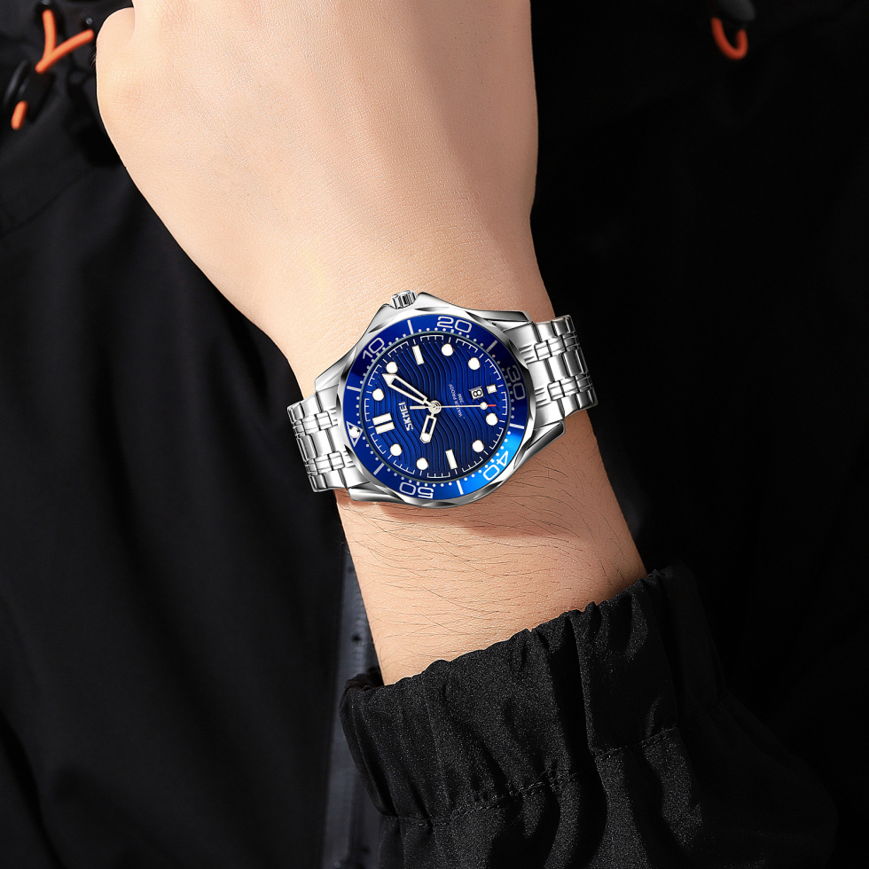 large Часы мужские Skmei 9276SSIBU Silver-Blue Steel Strap 1