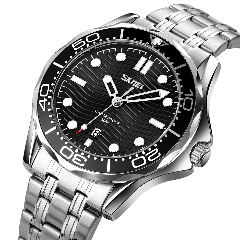 large Часы мужские Skmei 9276SSIBK Silver-Black Steel Strap 0