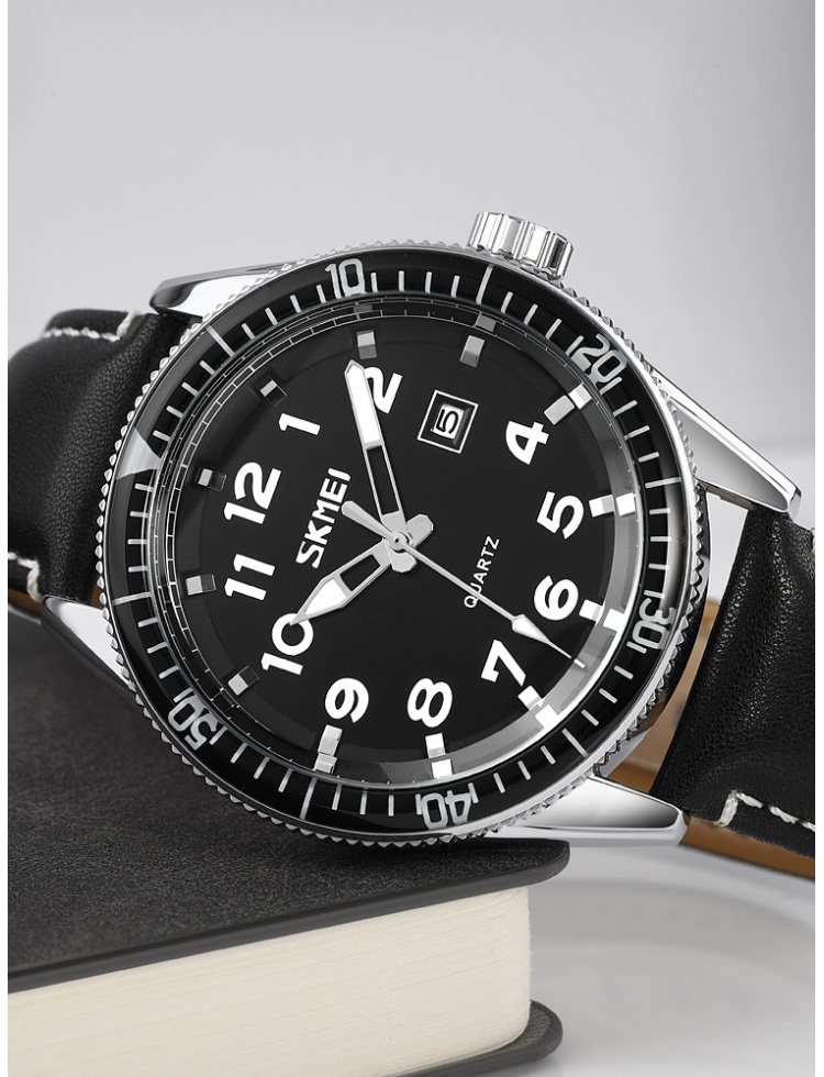 large Часы мужские Skmei 9232LSIBK Silver-Black Leather 1