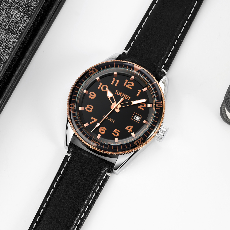 large Часы мужские Skmei 9232LRGBK Rose-Gold Black Leather 1