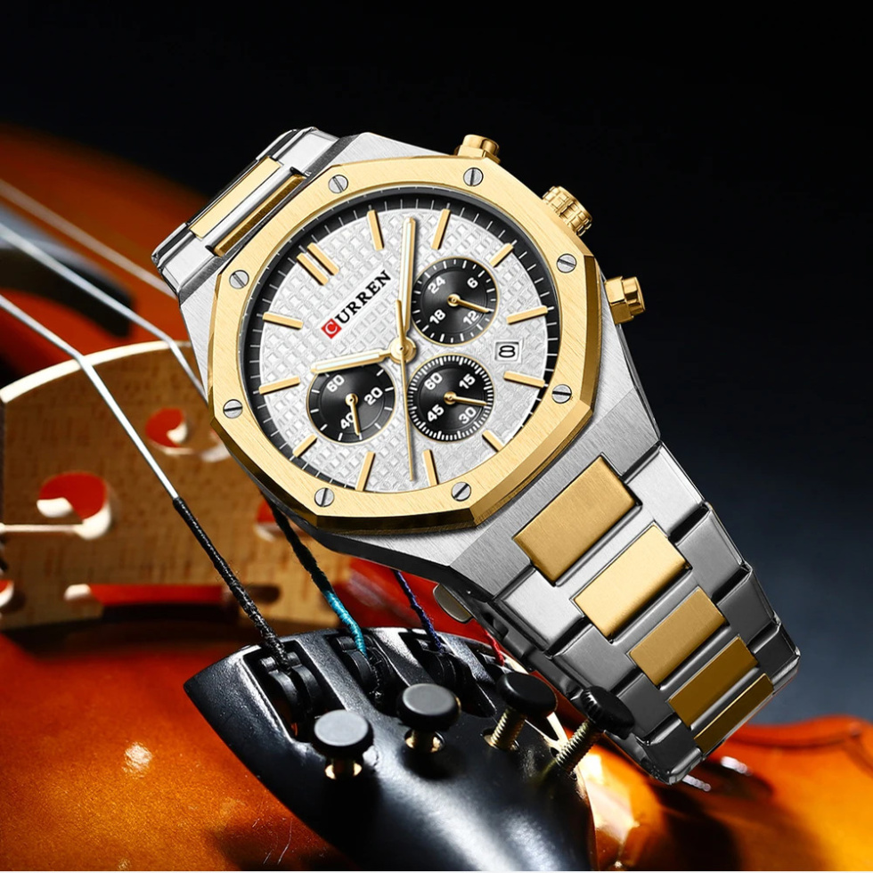 large Часы мужские Curren 8440 Silver-Gold-White 2