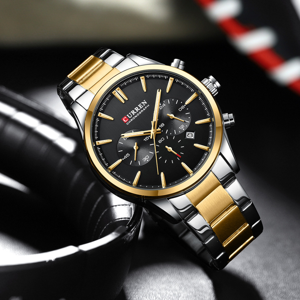 large Часы мужские Curren 8446 Silver-Gold-Black 1