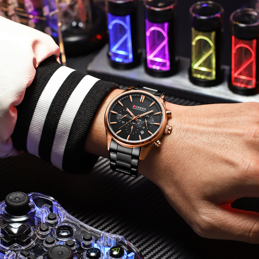 large Годинник чоловічий Curren 8446 Rose Gold-Black 1