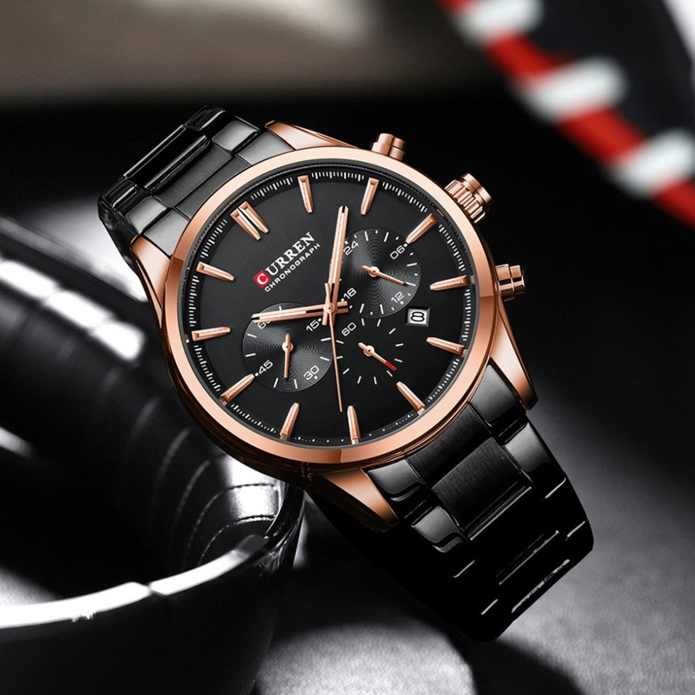 large Годинник чоловічий Curren 8446 Rose Gold-Black 2