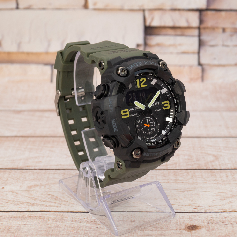 Живые фото часов Skmei 1965AG army green 1