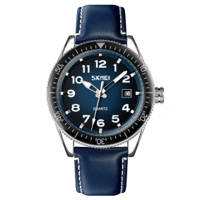  Skmei 9232 Silver-Blue-Leather Strap