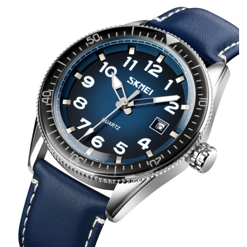 Часы мужские Skmei 9232LSIBU Silver-Blue-Leather Strap-0