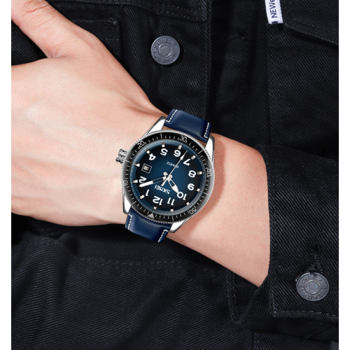 Часы мужские Skmei 9232LSIBU Silver-Blue-Leather Strap-1